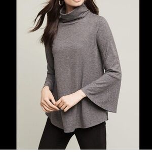 Anthropologie Postmark Bell Sleeve Liz Metallic Stripes Turtleneck Top